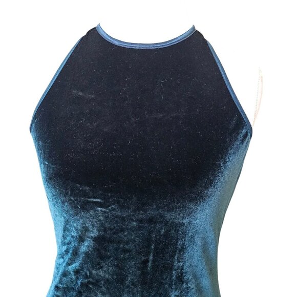 90s Womens Medium Velvet Halter Mini Dress Dark Green Stretchy Party Formal - Picture 3 of 10